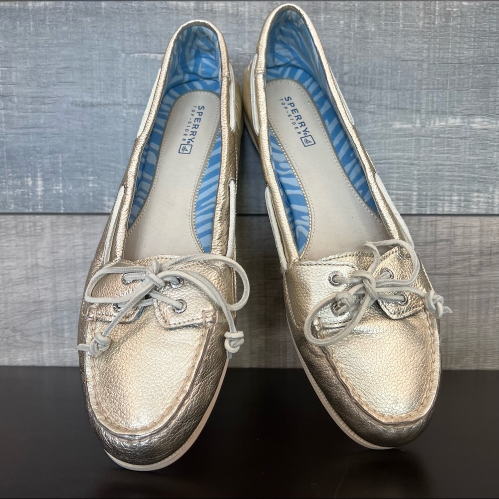 Sperry Top Sider Gold Metal Slip On Shoes Women’s Size 10